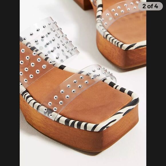 NEW Free People Vicenza Zebra print mule heels wooden block slides 39 - Picture 4 of 4